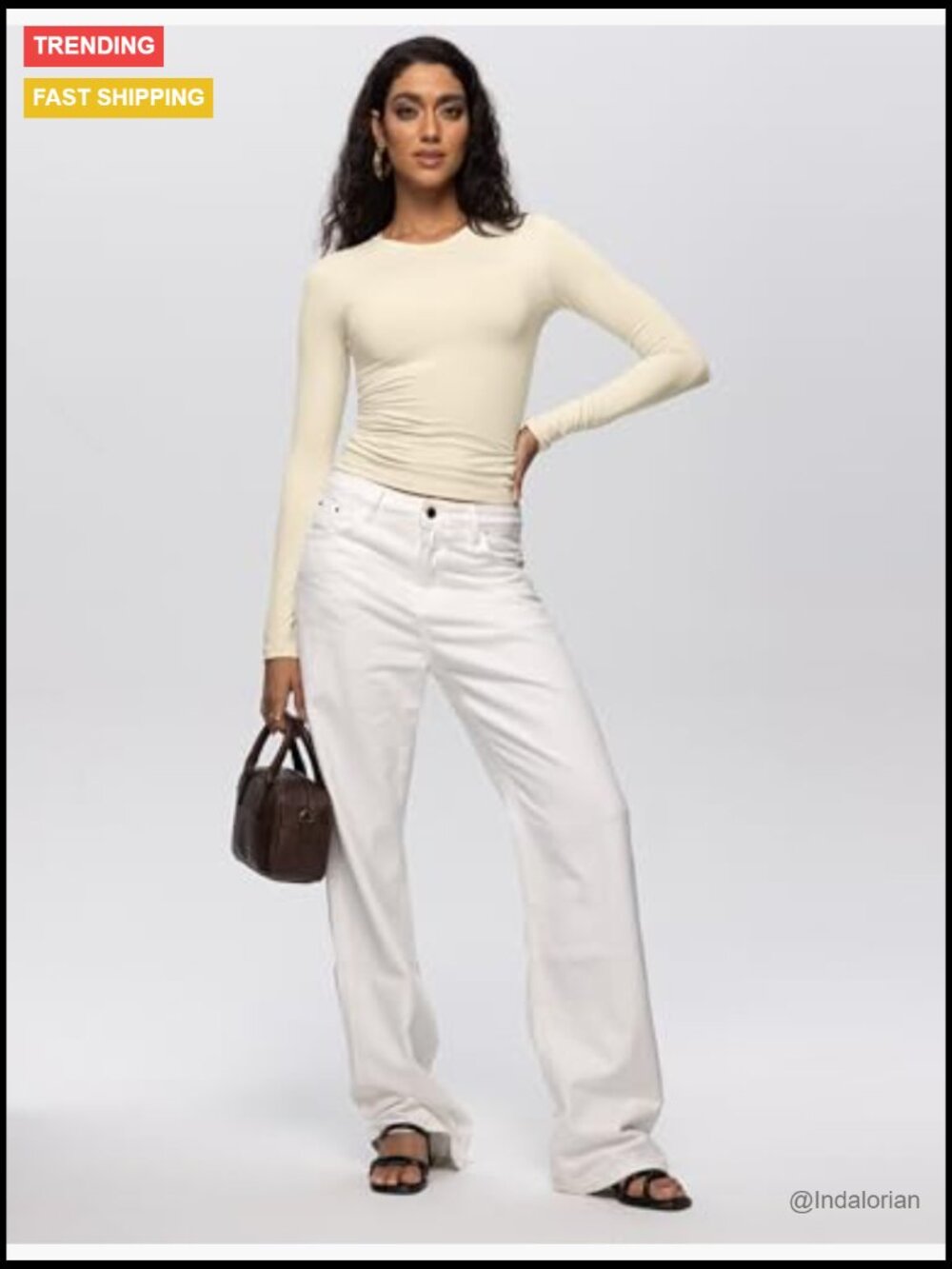 Long Sleeve Crop Top Crew Neck Slim Fit Basic Tee Going Out Casual - Picture 6 of 6